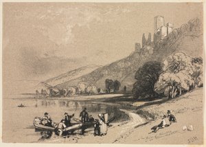 国内外素描：1834年莱茵河上的勋伯格遗址。 作者 詹姆斯·杜菲尔德·哈丁