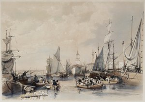 伦敦港，1834年 作者 詹姆斯·杜菲尔德·哈丁