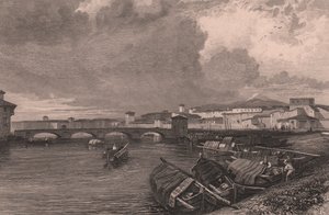 意大利托斯卡纳比萨的阿诺河景色，托马斯-海姆（1796-1844 年）根据詹姆斯-达菲尔德-哈丁（1798-1863 年）的素描绘制的钢版画 作者 詹姆斯·杜菲尔德·哈丁
