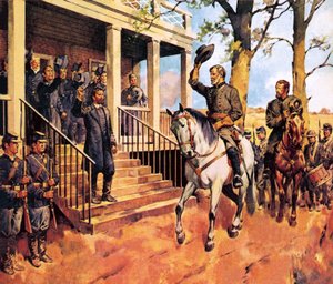 李将军和他的战马 "旅行者 "向格兰特将军投降