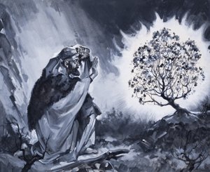 摩西和燃烧的石 膏（水粉画，纸本） 作者 詹姆斯·埃德温·麦康奈尔