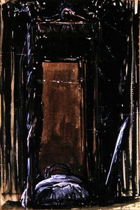 床》，约1909年（纸上水墨和水粉）。