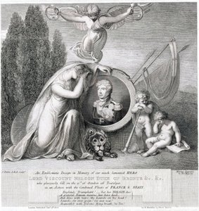 纪念已故英雄霍雷肖-纳尔逊子爵（1758-1805 年）的标志性图画