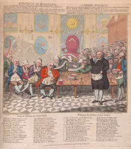 一个共济会轶事，酒吧。 1786年（手工彩色雕刻） 作者 詹姆斯·吉里