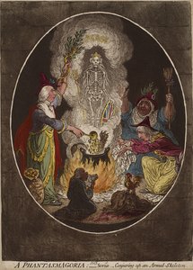 幻觉; -场景-构想一个武装的骨架，1803年1月5日（编织的纸上有手工上色的蚀刻和水彩画） 作者 詹姆斯·吉里