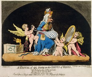 汉娜·汉弗莱于1793年出版的一枚-93试图使用维纳斯的Cestus（手工彩色蚀刻和用aquatint雕刻）