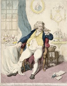 汉娜·汉弗瑞于1792年出版的“消化恐怖之下”（手工彩色蚀刻） 作者 James Gillray