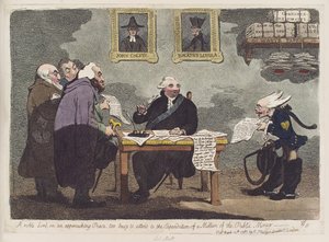 詹姆斯-吉尔雷（James Gillray）：一位贵族老爷，因和平临近而无暇顾及一百万公款的支出 作者 詹姆斯·吉里
