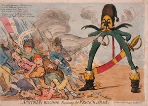 奥地利布加布与法国军队交战，由汉娜-汉弗莱于1795年出版（手绘蚀刻版）。 作者 詹姆斯·吉里