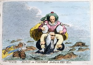 血溅雷霆闯红海》，S.W. Fores 于 1788 年出版（手绘蚀刻版画） 作者 詹姆斯·吉里