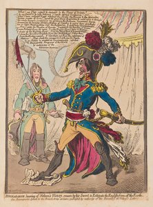 波拿巴听到Nelsons Victory的声音，他用他的剑从地球上消灭了英语，酒吧。 1798年（手工雕刻）