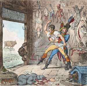 Boney and Talley，Corsican Carcase-Butchers Reckoning Day  -  No Quarter Day！，pb。 1803（手工彩色雕刻）