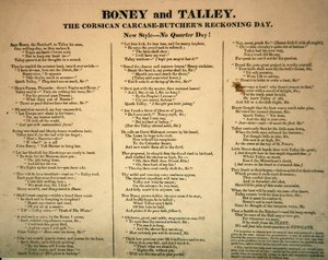 Boney and Talley，The Corsican Carcase  -  Butchers Reckoning Day，由Hannah Humphrey出版，1803年（民谣文本随附253713） 作者 詹姆斯·吉里