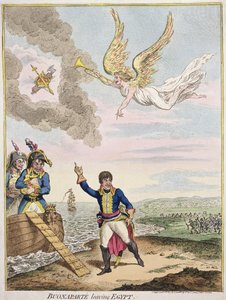 离开埃及的Buonaparte，由Hannah Humphrey于1800年出版（手工蚀刻）