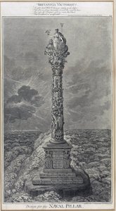 詹姆斯-吉尔雷（James Gillray，1757-1815 年）1800 年的蚀刻版画《胜利的不列颠尼亚》海军纪念柱设计图。 作者 詹姆斯·吉里