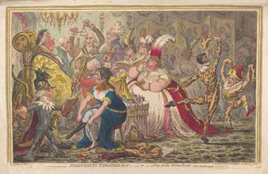 Dilettanti Theatricals或绿色房间的窥视，视频。 Pic-Nic-Orgies，酒吧。 1803（手工彩色雕刻） 作者 James Gillray