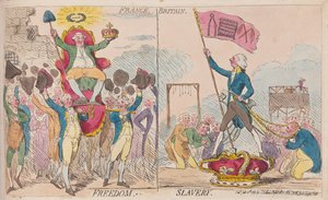 法国的自由，英国的奴役》，1789 年出版。1789 年（手工彩色雕刻） 作者 詹姆斯·吉里