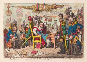 法国将军因健康状况退休： - 与Lepaux主持酒吧的Directorial Dispensary。 1799年（手工彩色雕刻）