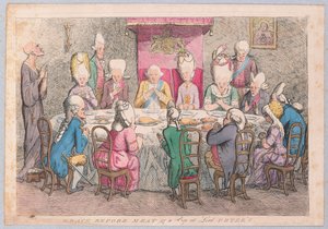 肉食之前的恩典或彼得斯勋爵酒吧的窥视。 1779年（手工彩色雕刻） 作者 James Gillray