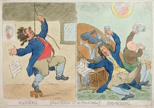 Hannah Humphrey于1795年出版的悬挂和溺水，或法国惨败的致命影响（手工蚀刻） 作者 James Gillray
