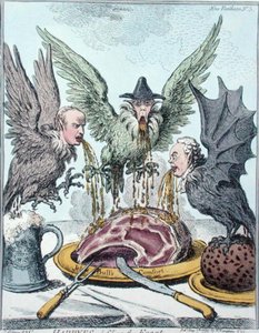 Harpyes Destroying the Feast, published by Hannah Humphrey in 1799 (hand-colored etching) 作者 詹姆斯·吉里