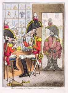“英雄在凯尔西的招募，或在圣詹姆斯的守卫日，酒吧。作者Hannah Humphrey，1797（彩色蚀刻）