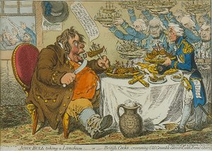 约翰·布尔参加1798年的午餐会（彩色蚀刻）