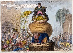 约翰·布尔和沉没基金 - 减少税收和偿还国债的小额计划，酒吧。 H Humphrey，伦敦，1807年（手工色彩）