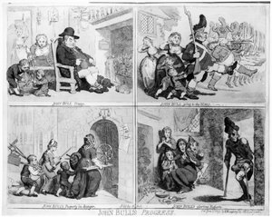 酒吧约翰·布尔的进步。作者Hannah Humphrey，1793（蚀刻）（捆绑照片）