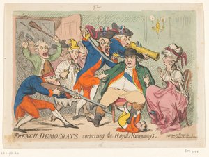 路易十六和玛丽-安托瓦内特出逃时被抓，1791 年
法国民主党人惊奇地发现王室逃亡者 作者 詹姆斯·吉里