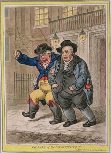 结构的支柱：三个上午和一个多云的早晨，由Hannah Humphrey于1809年出版（手工彩色蚀刻）