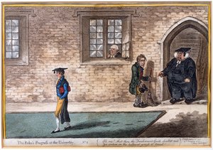 “大学耙子的进步”中的板2，由Hannah Humphrey于1806年出版（手工蚀刻）