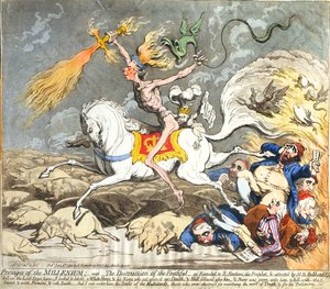 Hannah Humphrey于1795年出版的千禧年预言（手工彩色蚀刻，雕刻和印刷）