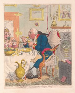 Temeprance享受节俭的餐，酒吧。 1792年（手工彩色雕刻）