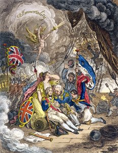 纳尔逊勋爵在胜利的时刻之死！ Hannah Humphrey于1805年出版（手工彩色蚀刻） 作者 詹姆斯·吉里