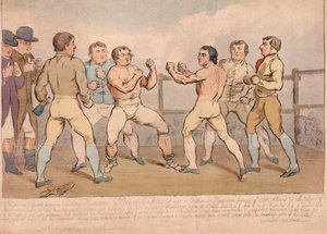 理查德汉弗莱斯和丹尼尔门多萨之间的着名战役，1788年1月9日，酒吧。 1788年（手工彩色雕刻）