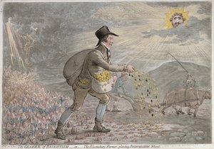 1796年Hannah Humphrey出版的“爱国主义之国”或“布鲁姆斯伯里农民”种植贝德福德郡小麦（手工着色蚀刻）