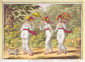 在大风中的美丽，从肯辛顿花园的自然采取的场景，酒吧。作者：Hannah Humphrey，1810年