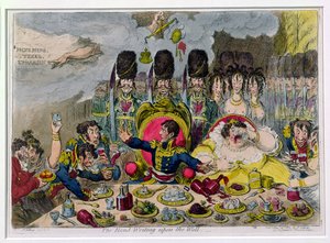 墙上的手写，由Hannah Humphrey于1803年出版（手工彩色蚀刻）