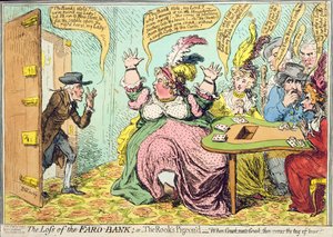 1792年Hannah Humphrey出版的“法鲁银行的失落”或“白嘴鸦的鸽子”（手工彩色蚀刻）