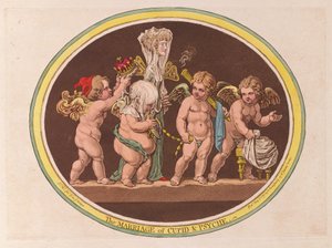 酒吧丘比特和灵魂的婚姻。 1797年（手工彩色雕刻）