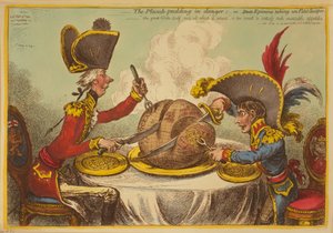 危险中的李子布丁》或《国家学者带着小汤包》（The Plum Pudding in Danger or State Epicures taking un Petit Souper 作者 詹姆斯·吉里