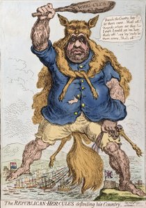 共和党人 - 赫拉克勒斯捍卫自己的国家，由Hannah Humphrey于1797年出版（手工蚀刻）