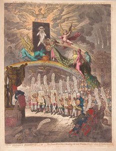 Titianus Redivivus或七位智者咨询新的威尼斯甲骨文，这是在Academic Grove No.1，pub的一个场景。 1797年（手工彩色雕刻）