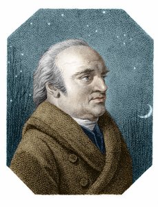 星空背景下威廉·赫歇尔 (William Herschel)（1738 - 1822）的肖像 - 来自詹姆斯·戈德比 (James Godby) 的铜版画 作者 詹姆斯·戈德比