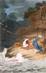 两位被风暴困在前滩的摄政时期的美女，约1795-1805。