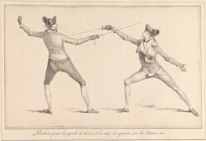 Garde de Tierce 的立场和武器上的 Coup de Quarte