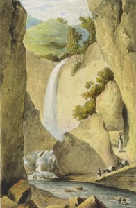 金斯敦迎风路上的瀑布，来自“牙买加岛风景如画的旅行”，由Thomas Sutherland雕刻，1824年