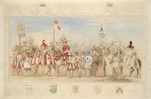 1839年，克里文的威廉伯爵，格里芬骑士和亨利德拉普尔贝雷斯福德，沃特福德侯爵，龙骑士（铅笔，卫生纸，水粉和金色油漆）（另见366230） 作者 詹姆斯·亨利·尼克松