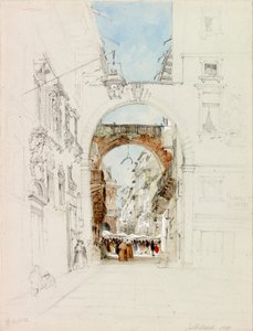广场dei Signori，维罗纳（铅笔和水彩纸（织物）） 作者 詹姆斯·霍兰德